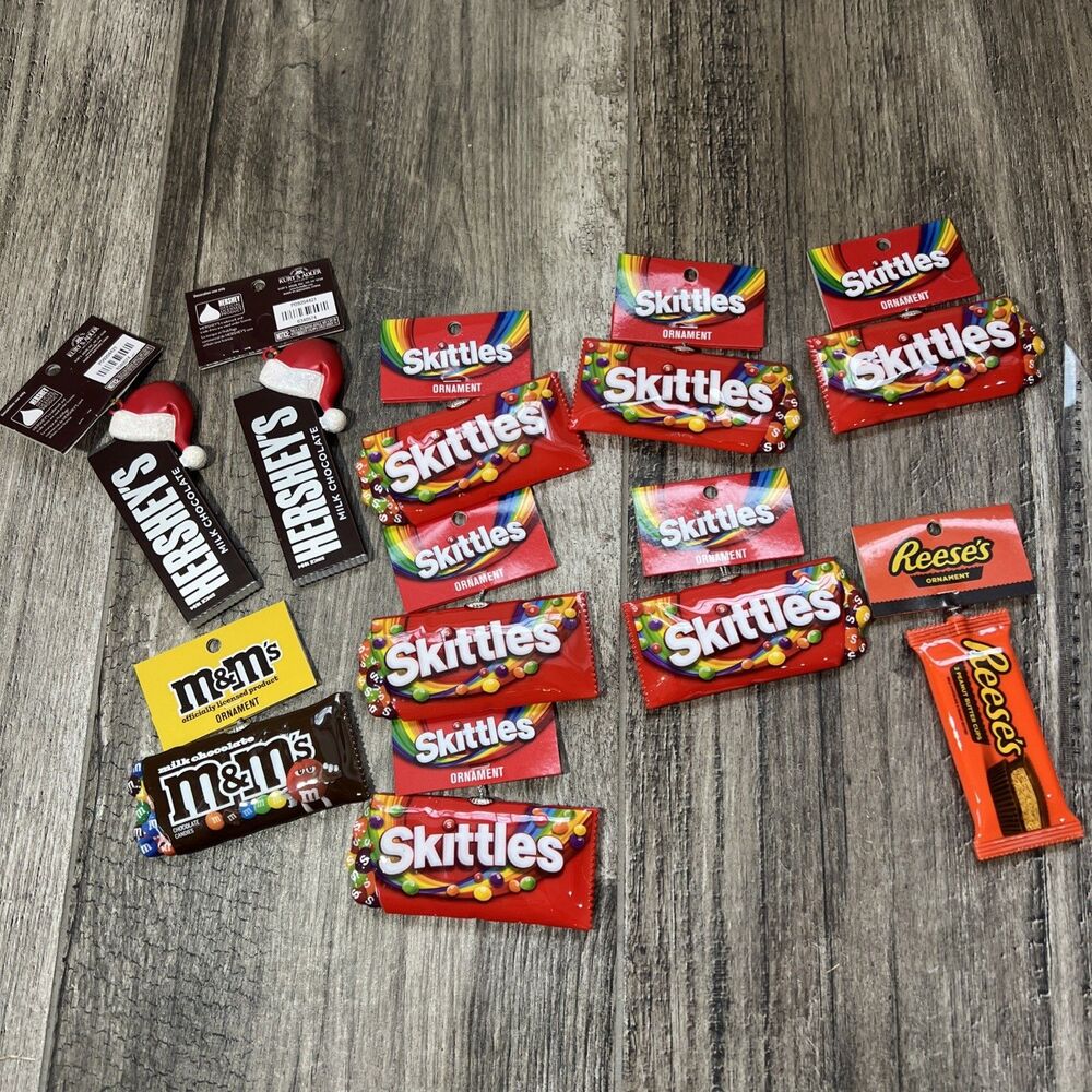 Lot of 10 M&M's, Skittles & Reese's, Hershey's Christmas Ornament Gift NWT